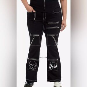 Hot Topic Black Flare Pants with Skull and Chain Accents
